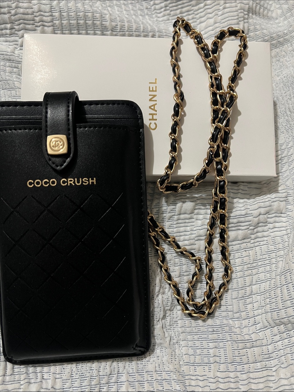 Chanel Coco Crush Black Quilted Leather Crossbody Phone Bag with Chain